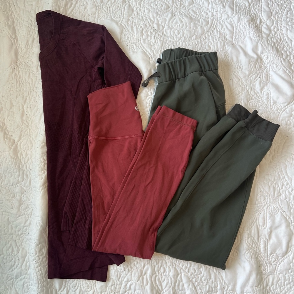 Lululemon Woman’s Bundle Burgundy, Red, and Green Activewear Size 2-4